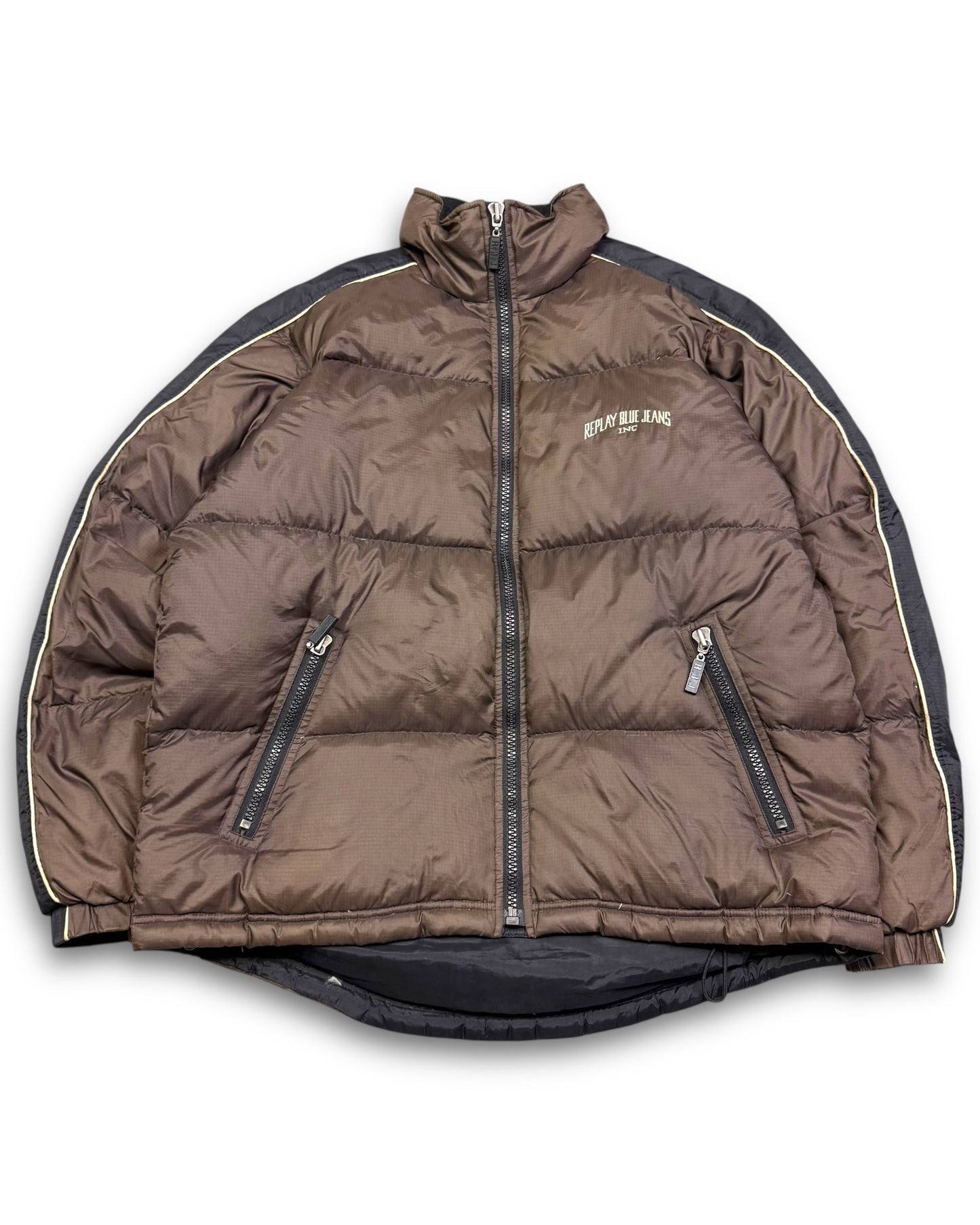 2000's Replay Blue Jeans Brown Puffer Jacket *rare (M)
