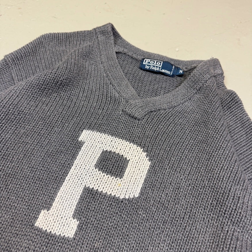 1990's Polo Ralph Lauren Gray Knit Sweatshirt *rare (L)