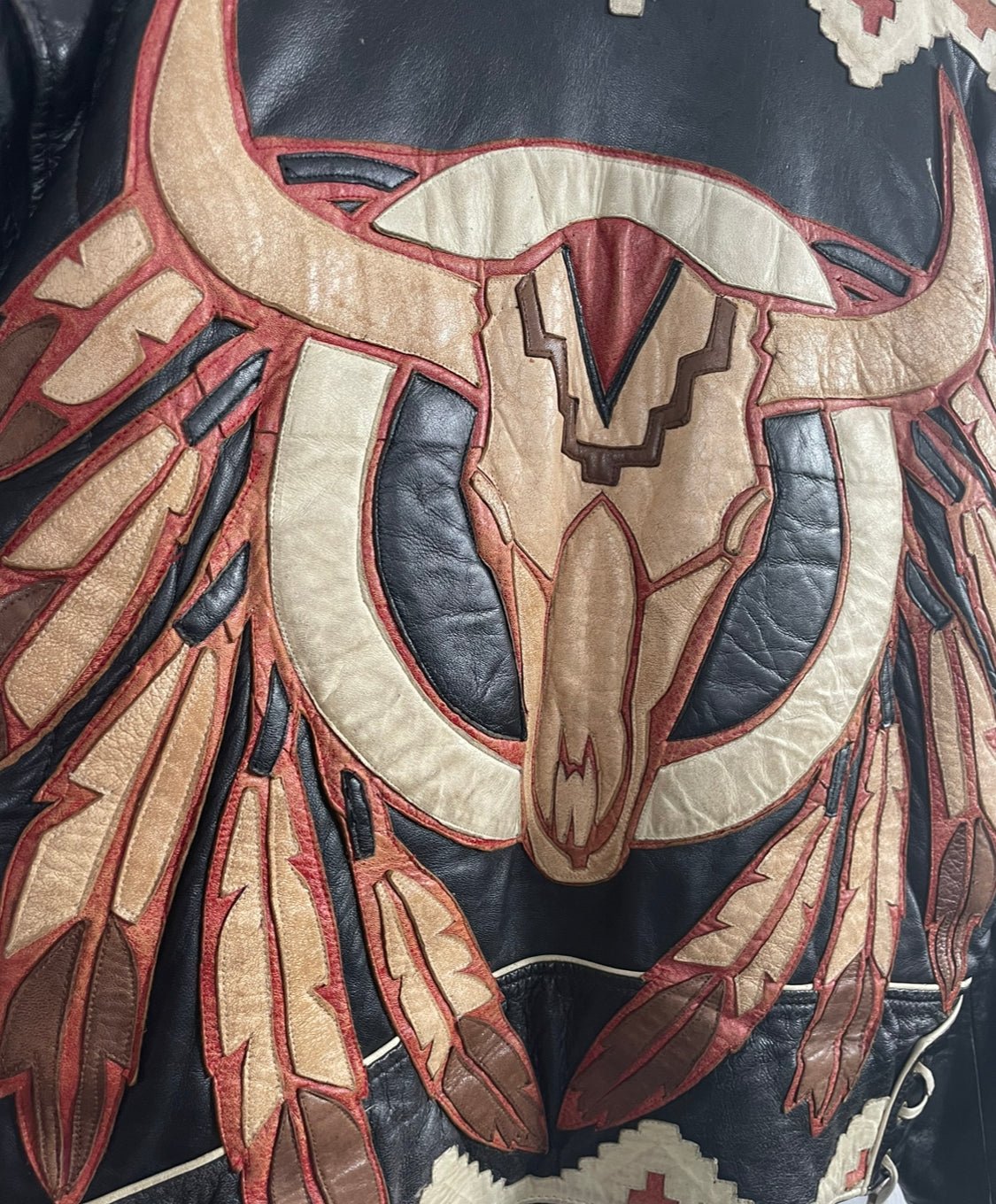 1980’s VOLCANO Native American Handmade Biker Leather Jacket *extremely rare (L) - Lennys Vintage