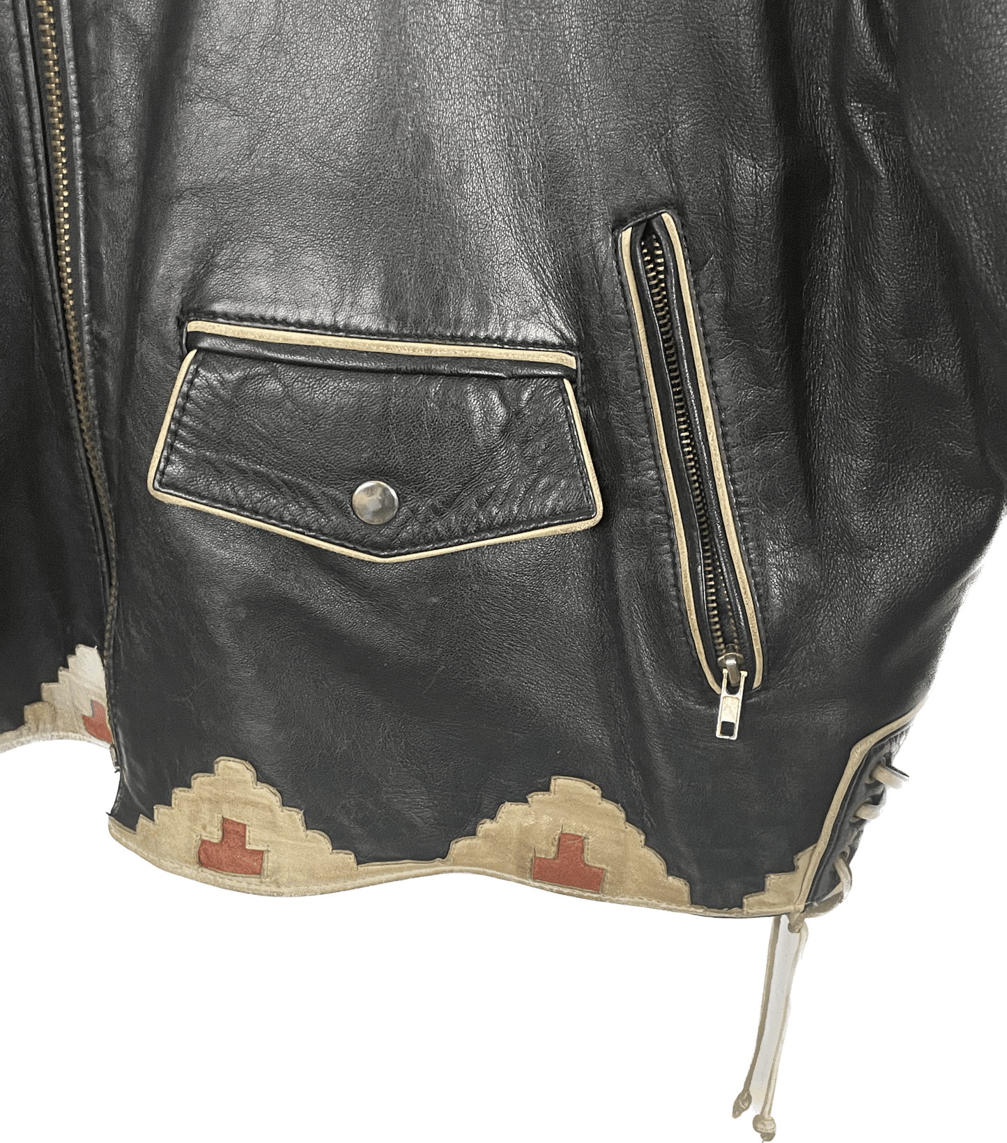 1980’s VOLCANO Native American Handmade Biker Leather Jacket *extremely rare (L) - Lennys Vintage