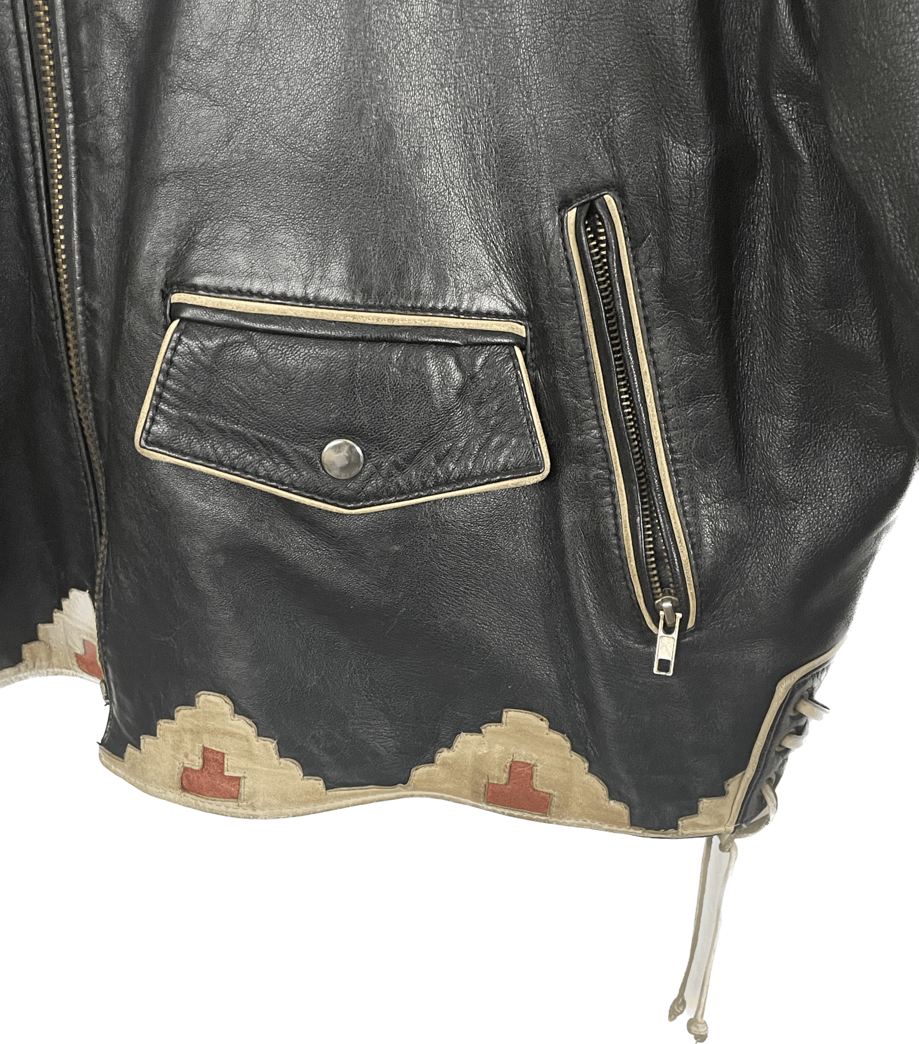 1980’s VOLCANO Native American Handmade Biker Leather Jacket *extremely rare (L) - Lennys Vintage